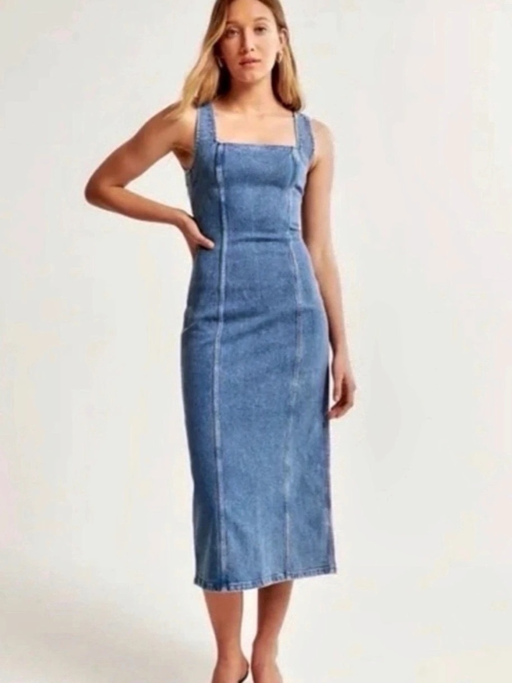 Abercrombie & Fitch The A&F Mila Denim Midi Dress Blue Size Large